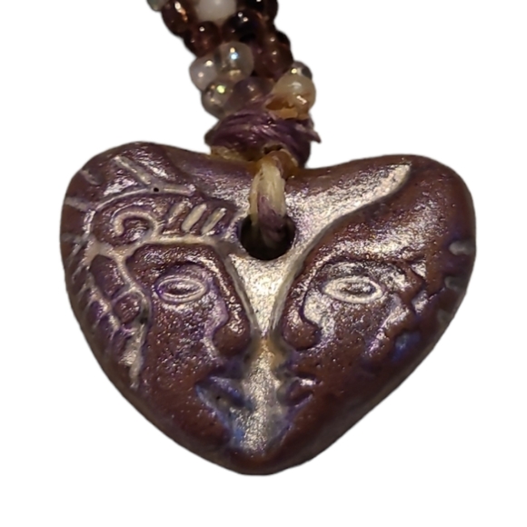 Handmade Beaded Necklace with Heart Love Pendant 16" - Picture 3 of 5